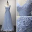 Chic / Belle Bleu Ciel Robe De Soirée 2017 Princesse Longue Volants en Cascade V-Cou épaules Sans Manches Dos Nu Faux Diamant En Dentelle Appliques Glitter Percé Robe De Ceremonie