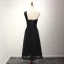 Klassisch Schwarz Partykleider 2017 Fallende Rüsche Wadenlang A Linie One-Shoulder Ärmellos Rückenfreies Strass Stoffgürtel Glanz Festliche Kleider