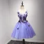 Chic / Beautiful Lilac Cocktail Dresses 2017 Cascading Ruffles Short Ball Gown V-Neck Shoulders Sleeveless Backless Beading Crystal Appliques Flower Formal Dresses
