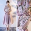 Chic / Beautiful Candy Pink Pierced Homecoming Graduation Dresses 2018 A-Line / Princess Scoop Neck 1/2 Sleeves Appliques Lace Beading Sash Tea-length Ruffle Formal Dresses