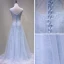 Chic / Beautiful Sky Blue Evening Dresses  2018 A-Line / Princess V-Neck Sleeveless Appliques Lace Pearl Beading Floor-Length / Long Ruffle Backless Formal Dresses