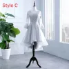 Chic / Beautiful Grey Pierced Bridesmaid Dresses 2018 A-Line / Princess Scoop Neck Long Sleeve Appliques Lace Sash Ruffle Backless Wedding Party Dresses