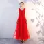 Chic / Belle Bordeaux Robe De Soirée 2018 Princesse V-Cou Sans Manches En Dentelle Appliques Fleur Perle Longueur Cheville Volants Dos Nu Robe De Ceremonie
