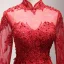 Chinese style Red Evening Dresses  2017 Floor-Length / Long A-Line / Princess Cascading Ruffles High Neck 3/4 Sleeve Pearl Sequins Lace Appliques Pierced Formal Dresses