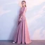 Élégant Rose Bonbon Percé Robe De Soirée 2018 Princesse V-Cou 3/4 Manches Appliques Fleur Faux Diamant Longue Volants Dos Nu Robe De Ceremonie