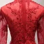 Chinese style Red Evening Dresses  2017 Floor-Length / Long A-Line / Princess Cascading Ruffles High Neck 3/4 Sleeve Pearl Sequins Lace Appliques Pierced Formal Dresses