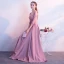 Élégant Rose Bonbon Percé Robe De Soirée 2018 Princesse V-Cou 3/4 Manches Appliques Fleur Faux Diamant Longue Volants Dos Nu Robe De Ceremonie