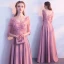 Élégant Rose Bonbon Percé Robe De Soirée 2018 Princesse V-Cou 3/4 Manches Appliques Fleur Faux Diamant Longue Volants Dos Nu Robe De Ceremonie