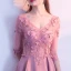 Élégant Rose Bonbon Percé Robe De Soirée 2018 Princesse V-Cou 3/4 Manches Appliques Fleur Faux Diamant Longue Volants Dos Nu Robe De Ceremonie
