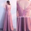 Élégant Rose Bonbon Percé Robe De Soirée 2018 Princesse V-Cou 3/4 Manches Appliques Fleur Faux Diamant Longue Volants Dos Nu Robe De Ceremonie