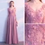 Élégant Rose Bonbon Percé Robe De Soirée 2018 Princesse V-Cou 3/4 Manches Appliques Fleur Faux Diamant Longue Volants Dos Nu Robe De Ceremonie