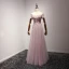 Chic / Beautiful Pearl Pink Evening Dresses  2017 A-Line / Princess Floor-Length / Long Cascading Ruffles Off-The-Shoulder Short Sleeve Backless Pearl Beading Lace Appliques Flower Formal Dresses