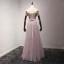Chic / Beautiful Pearl Pink Evening Dresses  2017 A-Line / Princess Floor-Length / Long Cascading Ruffles Off-The-Shoulder Short Sleeve Backless Pearl Beading Lace Appliques Flower Formal Dresses