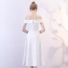 Amazing / Unique White Homecoming Graduation Dresses 2018 A-Line / Princess Off-The-Shoulder Short Sleeve Asymmetrical Ruffle Backless Formal Dresses