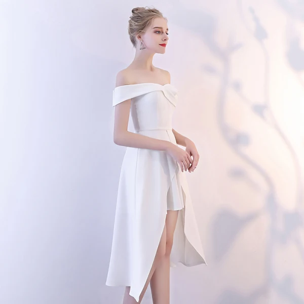 Amazing / Unique White Homecoming Graduation Dresses 2018 A-Line / Princess Off-The-Shoulder Short Sleeve Asymmetrical Ruffle Backless Formal Dresses Amazing / Unique White Homecoming Graduation Dresses 2018 A-Line / Princess Off-The-Shoulder Short Sleeve Asymmetrical Ruffle Backless Formal Dresses