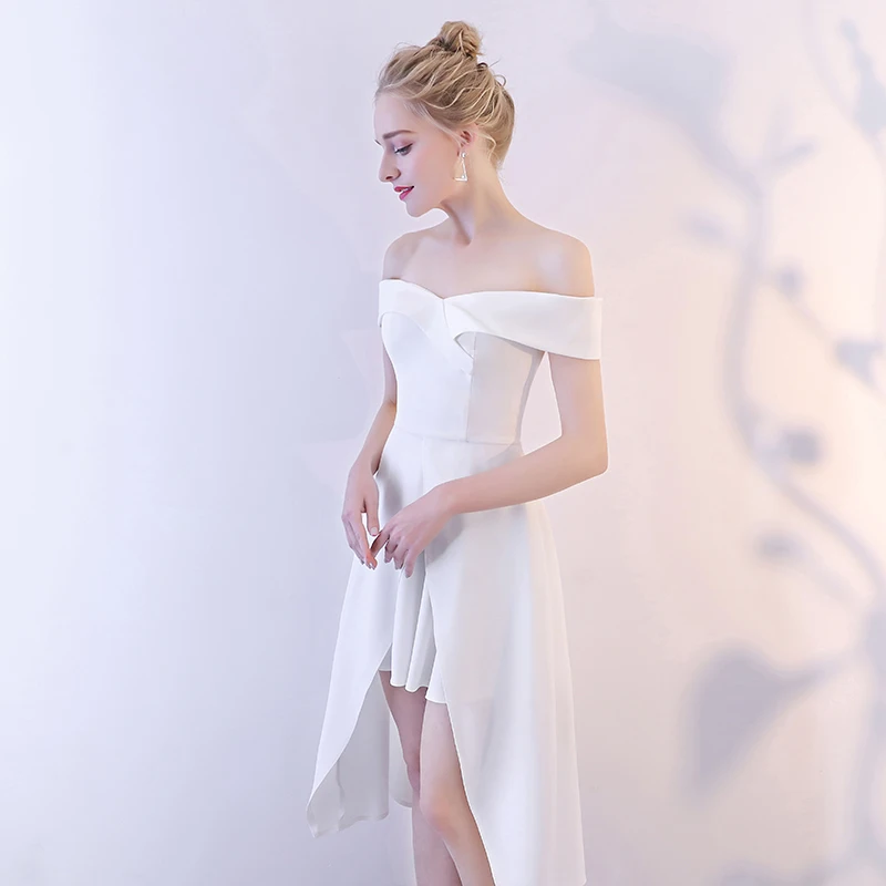 Amazing Unique White Homecoming Graduation Dresses 2018 A Line Princess Off  The Shoulder Short Sleeve Asymmetrical Ruffle Backless Formal Dresses