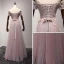 Chic / Beautiful Pearl Pink Evening Dresses  2017 A-Line / Princess Floor-Length / Long Cascading Ruffles Off-The-Shoulder Short Sleeve Backless Pearl Beading Lace Appliques Flower Formal Dresses