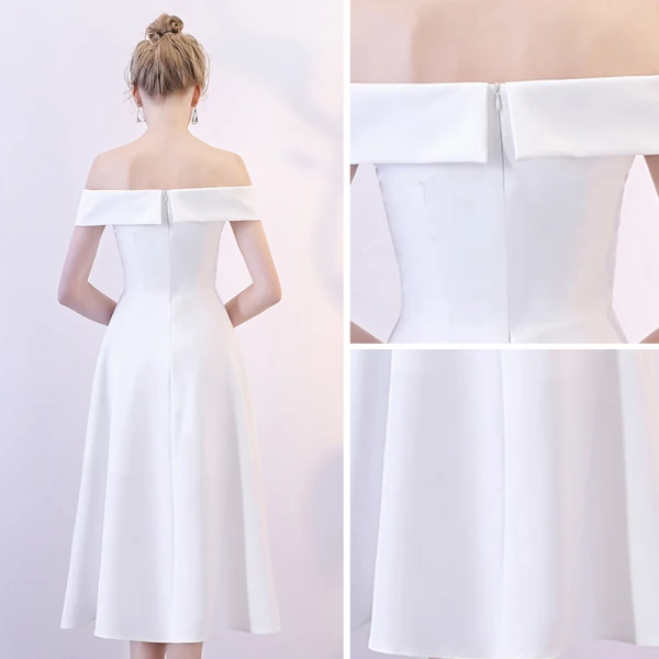 Unique Blanche de retour Robe De Graduation 2018 Princesse De l'épaule Manches Courtes Asymétrique Volants Dos Nu Robe De Ceremonie