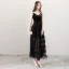 Sexy Schwarz Sommer Abendkleider 2018 A Linie Spaghettiträger Ärmellos Strass Pailletten Star Knöchellänge Rüschen Rückenfreies Festliche Kleider
