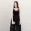 Sexy Schwarz Sommer Abendkleider 2018 A Linie Spaghettiträger Ärmellos Strass Pailletten Star Knöchellänge Rüschen Rückenfreies Festliche Kleider