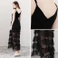 Sexy Schwarz Sommer Abendkleider 2018 A Linie Spaghettiträger Ärmellos Strass Pailletten Star Knöchellänge Rüschen Rückenfreies Festliche Kleider