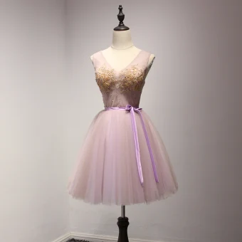 Chic Beautiful Lavender Pearl Pink Party Dresses 2017 Cascading Ruffles Short Ball Gown V Neck Shoulders Sleeveless Backless Beading Sequins Crystal Lace Appliques Sash Formal Dresses