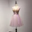 Chic / Belle Lavande Perle Rose Robe De Fete 2017 Volants en Cascade Courte Robe Boule V-Cou épaules Sans Manches Dos Nu Perlage Paillettes Cristal En Dentelle Appliques Ceinture Robe De Ceremonie