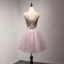 Chic / Belle Lavande Perle Rose Robe De Fete 2017 Volants en Cascade Courte Robe Boule V-Cou épaules Sans Manches Dos Nu Perlage Paillettes Cristal En Dentelle Appliques Ceinture Robe De Ceremonie