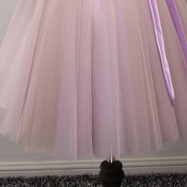 Chic / Belle Lavande Perle Rose Robe De Fete 2017 Volants en Cascade Courte Robe Boule V-Cou épaules Sans Manches Dos Nu Perlage Paillettes Cristal En Dentelle Appliques Ceinture Robe De Ceremonie