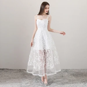 Charming Ivory See Through Summer Evening Dresses 2018 A Line Princess Spaghetti Straps Sleeveless Appliques Lace Ankle Length Ruffle Backless Formal Dresses