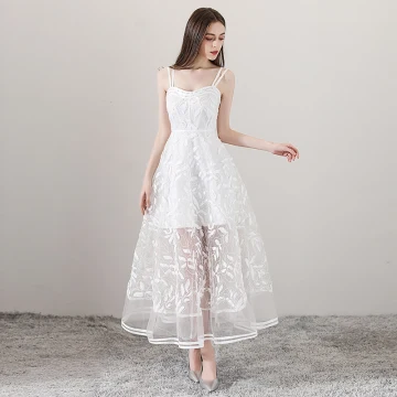 Charming Ivory See Through Summer Evening Dresses 2018 A Line Princess Spaghetti Straps Sleeveless Appliques Lace Ankle Length Ruffle Backless Formal Dresses