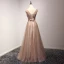 Chic / Beautiful Red Pearl Pink Evening Dresses  2017 A-Line / Princess Floor-Length / Long Cascading Ruffles V-Neck Sleeveless Backless Beading Pearl Appliques Flower Formal Dresses