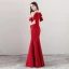 Modest / Simple Red See-through Evening Dresses  2018 Trumpet / Mermaid Scoop Neck Short Sleeve Appliques Lace Pearl Floor-Length / Long Ruffle Formal Dresses