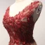 Chic / Beautiful Red Pearl Pink Evening Dresses  2017 A-Line / Princess Floor-Length / Long Cascading Ruffles V-Neck Sleeveless Backless Beading Pearl Appliques Flower Formal Dresses