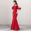 Modest / Simple Red See-through Evening Dresses  2018 Trumpet / Mermaid Scoop Neck Short Sleeve Appliques Lace Pearl Floor-Length / Long Ruffle Formal Dresses