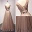 Chic / Beautiful Red Pearl Pink Evening Dresses  2017 A-Line / Princess Floor-Length / Long Cascading Ruffles V-Neck Sleeveless Backless Beading Pearl Appliques Flower Formal Dresses