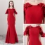 Modest / Simple Red See-through Evening Dresses  2018 Trumpet / Mermaid Scoop Neck Short Sleeve Appliques Lace Pearl Floor-Length / Long Ruffle Formal Dresses