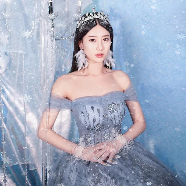 Scintillantes Bleu Ciel Glitter Paillettes Robe De Bal 2022 Robe Boule De l'épaule Manches Courtes Dos Nu Longue Robe De Ceremonie