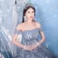 Scintillantes Bleu Ciel Glitter Paillettes Robe De Bal 2022 Robe Boule De l'épaule Manches Courtes Dos Nu Longue Robe De Ceremonie
