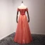 Elegant Red Evening Dresses  2017 A-Line / Princess Floor-Length / Long Cascading Ruffles Off-The-Shoulder Short Sleeve Backless Sash Beading Crystal Glitter Appliques Flower Formal Dresses