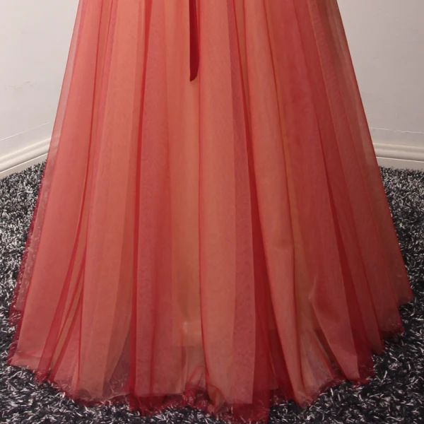 Elegant Red Evening Dresses 2017 A-Line / Princess Floor-Length / Long Cascading Ruffles Off-The-Shoulder Short Sleeve Backless Sash Beading Crystal Glitter Appliques Flower Formal Dresses