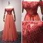 Elegant Red Evening Dresses  2017 A-Line / Princess Floor-Length / Long Cascading Ruffles Off-The-Shoulder Short Sleeve Backless Sash Beading Crystal Glitter Appliques Flower Formal Dresses