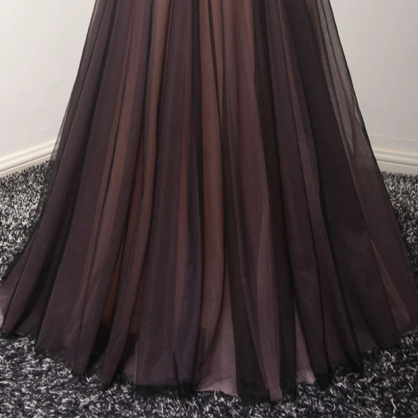 Élégant Noire Robe De Soirée 2017 Princesse Longue Volants en Cascade De l'épaule Manches Courtes Dos Nu Perlage Cristal Métal Ceinture Robe De Ceremonie