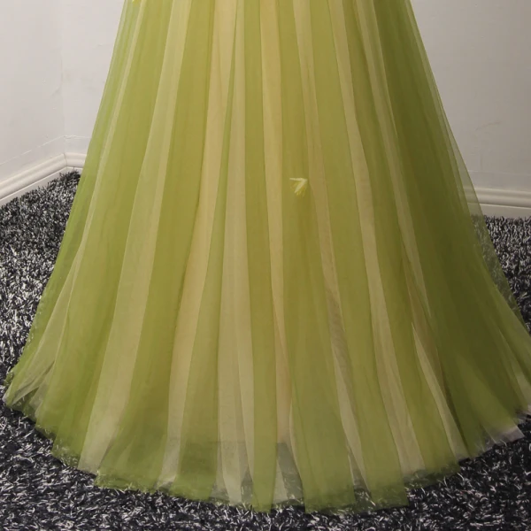 Élégant Vert Lime Robe De Soirée 2017 Princesse Longue Volants en Cascade V-Cou épaules Sans Manches Dos Nu Perlage Cristal Paillettes Appliques Fleur Noeud Ceinture Robe De Ceremonie