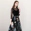 Bohemia Black See-through Evening Dresses  2018 A-Line / Princess Scoop Neck 3/4 Sleeve Printing Tulle Floor-Length / Long Ruffle Backless Formal Dresses