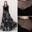 Bohemia Black See-through Evening Dresses  2018 A-Line / Princess Scoop Neck 3/4 Sleeve Printing Tulle Floor-Length / Long Ruffle Backless Formal Dresses