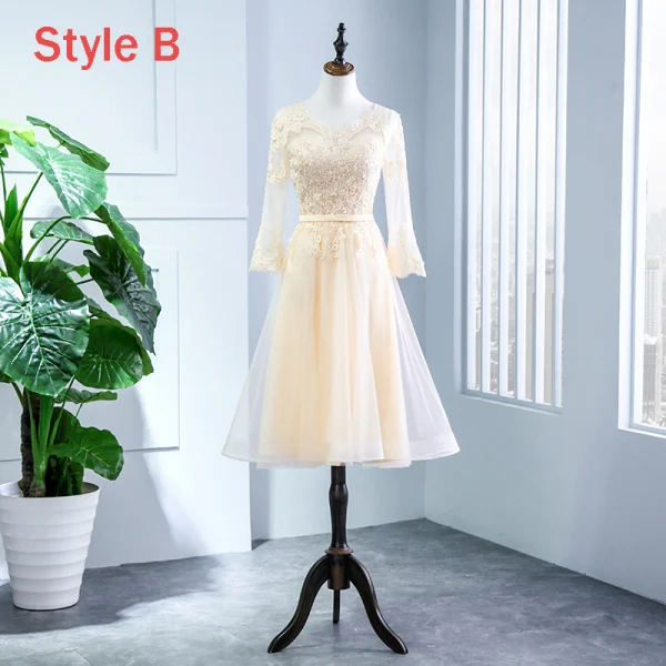 Chic / Beautiful Champagne Pierced Bridesmaid Dresses 2018 A-Line / Princess Scoop Neck Long Sleeve Appliques Lace Sash Ruffle Backless Wedding Party Dresses