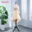 Chic / Beautiful Champagne Pierced Bridesmaid Dresses 2018 A-Line / Princess Scoop Neck Long Sleeve Appliques Lace Sash Ruffle Backless Wedding Party Dresses