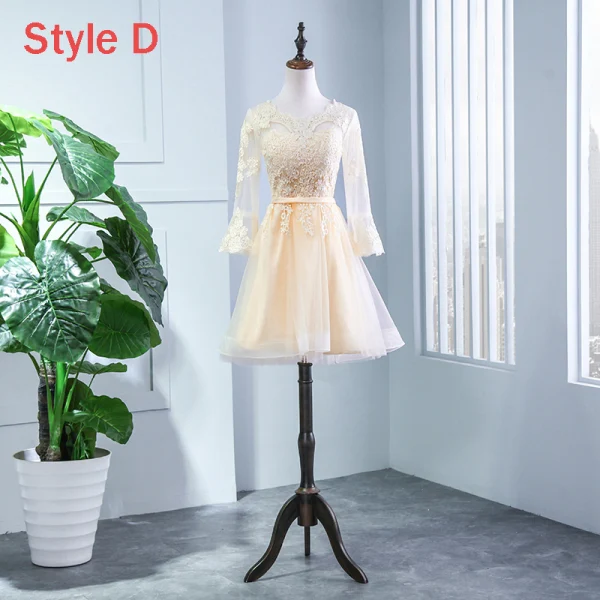 Chic / Beautiful Champagne Pierced Bridesmaid Dresses 2018 A-Line / Princess Scoop Neck Long Sleeve Appliques Lace Sash Ruffle Backless Wedding Party Dresses