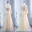 Chic / Beautiful Champagne Pierced Bridesmaid Dresses 2018 A-Line / Princess Scoop Neck Long Sleeve Appliques Lace Sash Ruffle Backless Wedding Party Dresses
